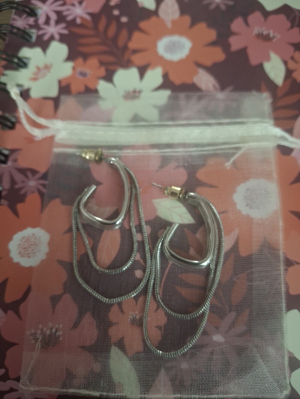 Silver Multi-Chain Hoop Drop Earrings - Women Jewelry